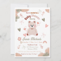Teddy Bear Baby Girl Baby Shower Invitation