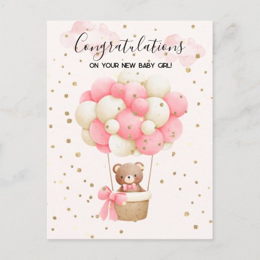 Teddy Bear Baby Girl congratulations Card ポストカード (正面)