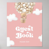 Teddy Bear Baby Girl Shower Guest Book Poster ポスター (正面)