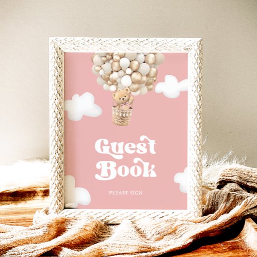 Teddy Bear Baby Girl Shower Guest Book Poster ポスター