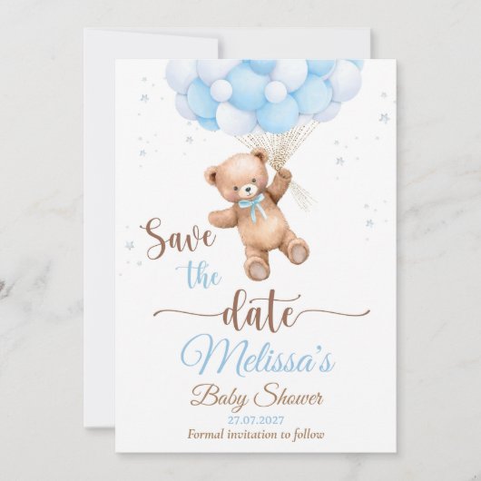 Teddy Bear Baby Shower我々が真珠のように出来る日付を保存 招待状 (正面)