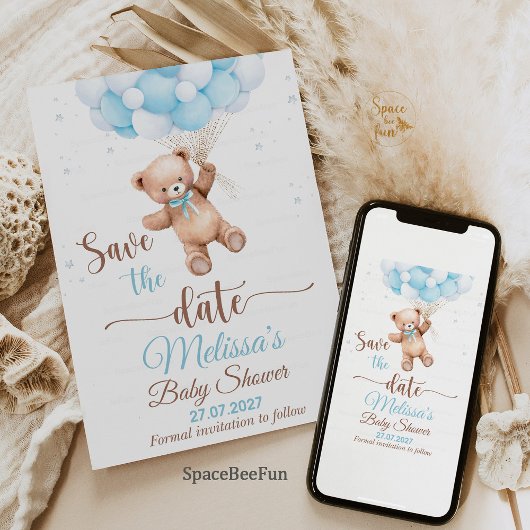 Teddy Bear Baby Shower我々が真珠のように出来る日付を保存 招待状