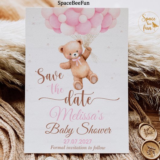 Teddy Bear Baby Shower我々が真珠のように出来る日付を保存 招待状