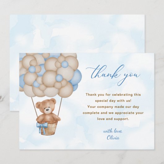 Teddy Bear Baby Shower サンキューカード (正面/裏面)
