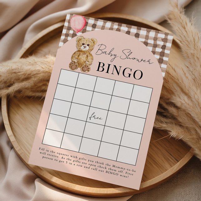 Teddy Bear Baby Shower Blush Pink Bingo Card (クリエイターアップロード済み)