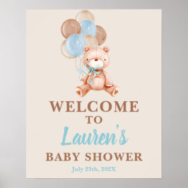 Teddy Bear Baby Shower Boyウェルカムサイン ポスター