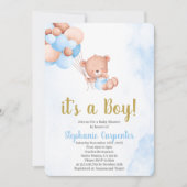 Teddy bear baby Shower Boy 招待状 (正面)