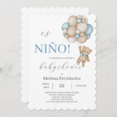 Teddy Bear Baby Shower Boy  招待状 (正面/裏面)