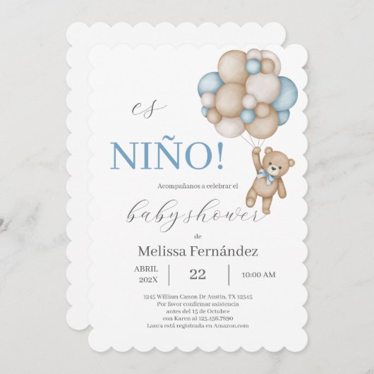 Teddy Bear Baby Shower Boy  招待状 (正面/裏面)