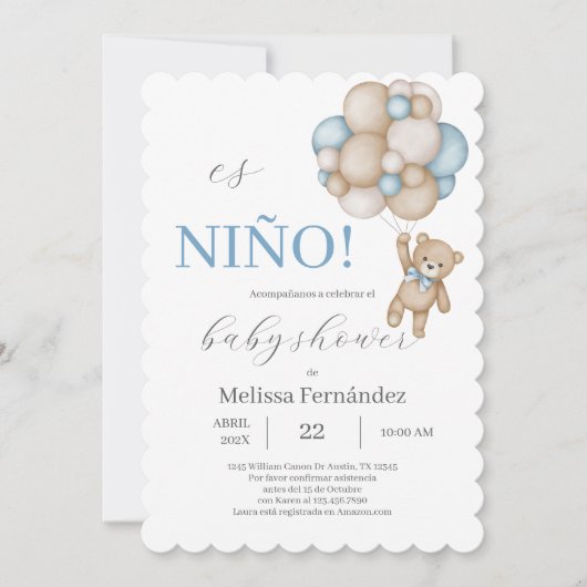 Teddy Bear Baby Shower Boy  招待状 (正面)