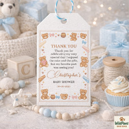 Teddy Bear Baby Shower Boy | Cute Blue Bear ギフトタグ