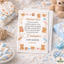 Teddy Bear Baby Shower Boy | Cute Blue Bear サンキューカード