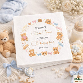 Teddy Bear Baby Shower Boy | Cute Blue Bear スタンダードカクテルナプキン