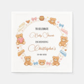 Teddy Bear Baby Shower Boy | Cute Blue Bear スタンダードカクテルナプキン (正面)