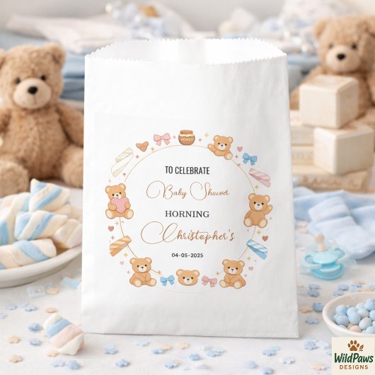Teddy Bear Baby Shower Boy | Cute Blue Bear フェイバーバッグ