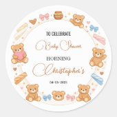 Teddy Bear Baby Shower Boy | Cute Blue Bear ラウンドシール (正面)
