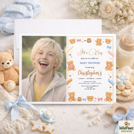 Teddy Bear Baby Shower Boy | Cute Blue Bear  招待状