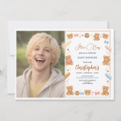 Teddy Bear Baby Shower Boy | Cute Blue Bear  招待状 (正面)