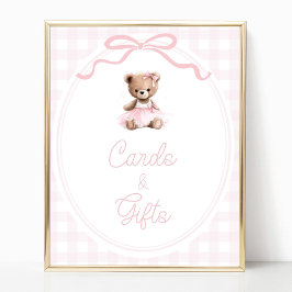 Teddy Bear Baby Shower Cards and Gifts Table Sign ポスター
