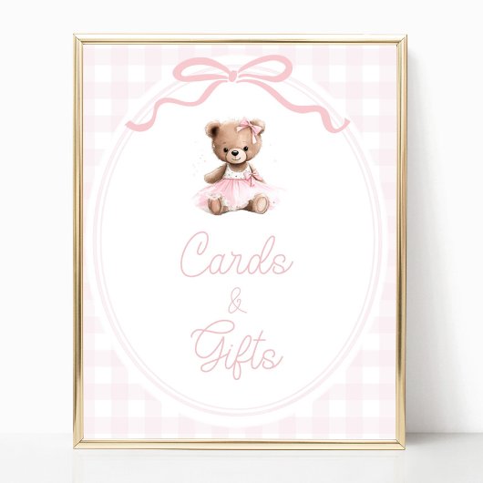 Teddy Bear Baby Shower Cards and Gifts Table Sign ポスター
