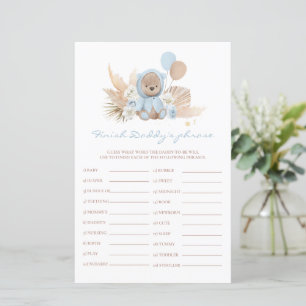 Teddy Bear Baby Shower Finish Daddy's Phrase Game
