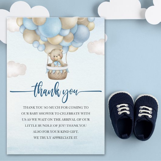 Teddy Bear Baby Shower for Boy –We Can Bearly Wait サンキューカード
