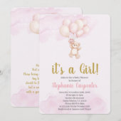 Teddy bear baby Shower Girl 招待状 (正面/裏面)