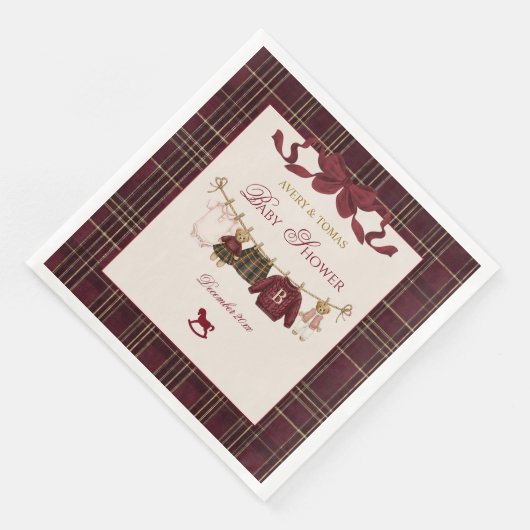 Teddy Bear Baby Shower Girl Plaid Burgundy Bow  (コーナー)