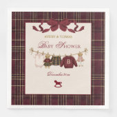 Teddy Bear Baby Shower Girl Plaid Burgundy Bow  (正面)