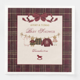 Teddy Bear Baby Shower Girl Plaid Burgundy Bow 
