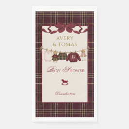 Teddy Bear Baby Shower Girl Plaid Burgundy Bow 