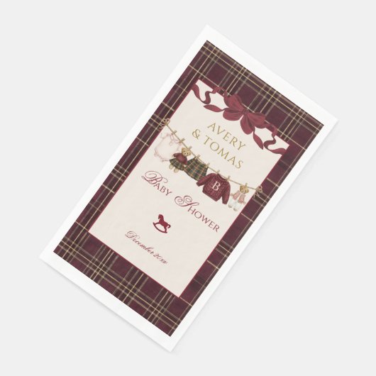 Teddy Bear Baby Shower Girl Plaid Burgundy Bow  (コーナー)