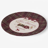 Teddy Bear Baby Shower Girl Plaid Burgundy Bow  ペーパープレート (アングル)