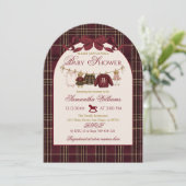Teddy Bear Baby Shower Girl Plaid Burgundy Bow  招待状 (スタンド正面)