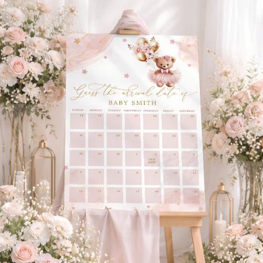Teddy Bear Baby Shower Guess Due Date Calendar ポスター