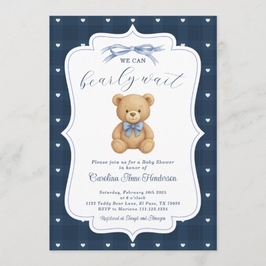 Teddy Bear Baby Shower Invitation 招待状 (正面)
