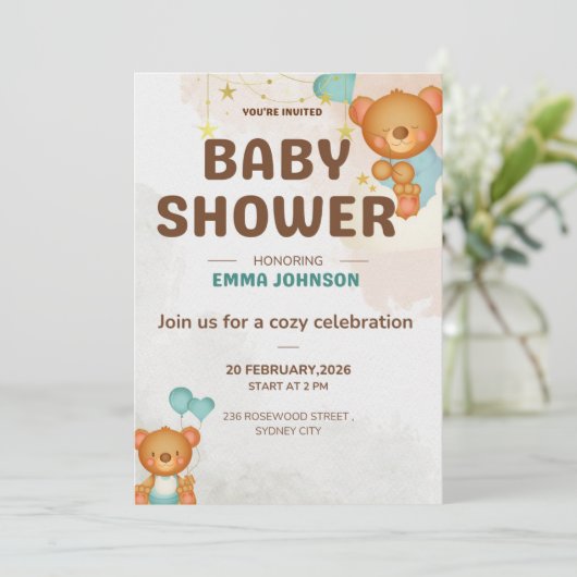 Teddy Bear Baby Shower Invitation 招待状 (スタンド正面)