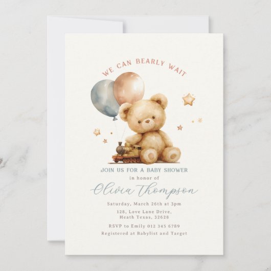 Teddy Bear Baby Shower Invitation 招待状 (正面)