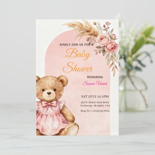 Teddy Bear Baby Shower Invitation  招待状 (スタンド正面)
