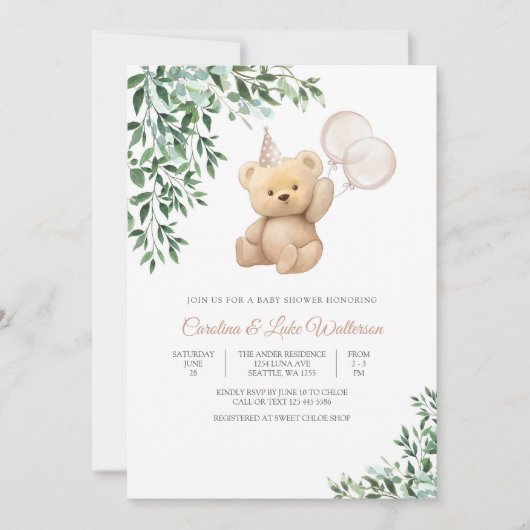 Teddy Bear Baby Shower Invitation 招待状 (正面)