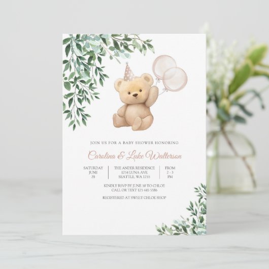 Teddy Bear Baby Shower Invitation 招待状 (スタンド正面)
