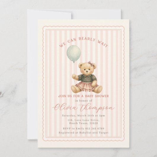 Teddy Bear Baby Shower Invitation 招待状 (正面)