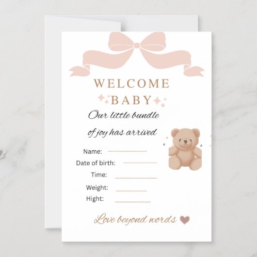 Teddy Bear Baby Shower Invitation Card | Welcome  マグネット招待状 (正面)