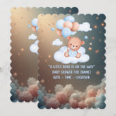 Teddy Bear Baby Shower Invitation – Neutral Boho 招待状 (正面/裏面)