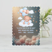 Teddy Bear Baby Shower Invitation – Neutral Boho 招待状 (スタンド正面)