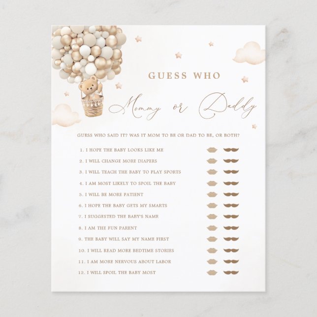 Teddy Bear Baby Shower Mommy or Daddyゲーム (正面)