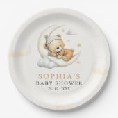 Teddy Bear Baby Shower | Neutral Beige Boy party ペーパープレート (正面)