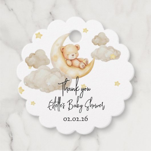 Teddy Bear Baby Shower – Over the Moon Theme  フェイバータグ (正面)