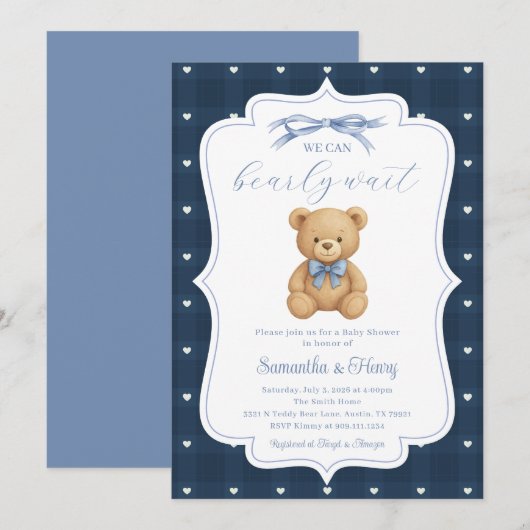 Teddy Bear Baby Shower Party Invitation 招待状 (正面/裏面)