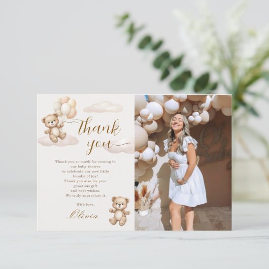 Teddy Bear Baby Shower Photo サンキューカード (スタンド正面)